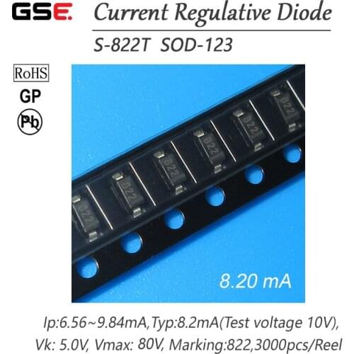 S-822T 8.20MA SMD SOD-123 CRD / CURRENT REGULATIVE DIODE Applied to LED lamps and lanterns NEW 10PCS/LOT
