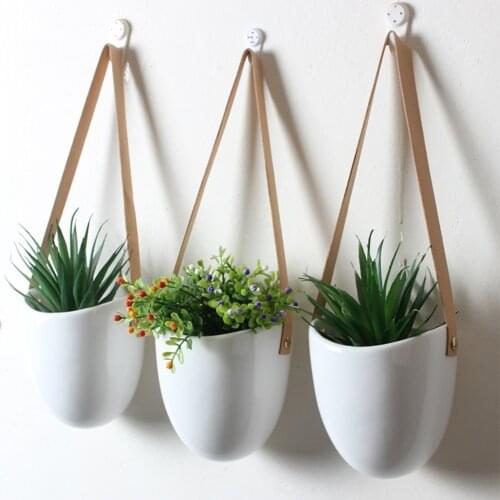 3pcs/set Nordic Style Ceramic Flower Pot Plant Decoration Stand Hanging Planter Home Corridor Balcony Wall Hanging Flower Pot