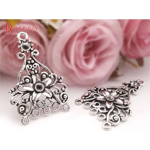 31531)10PCS 43x28MM Antique Style Zinc Alloy with Flower Earrings Connector Charms Diy Jewelry Findings Accessories Wholesale