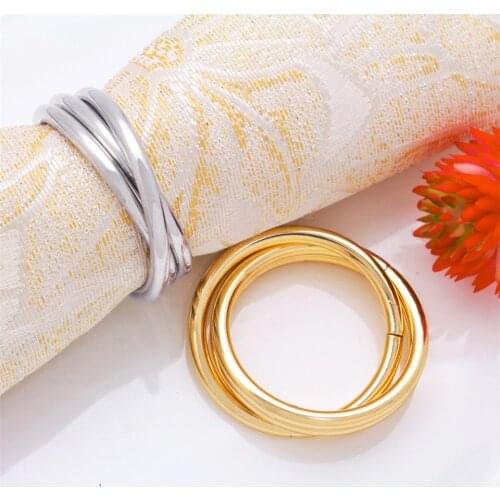 6Pcs/Set Gold Silver Metal Round Cross Napkin Rings for Hotel Wedding Dinner Partiy Gold Napkin Holder Luxury Table Decoration