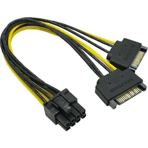 18cm Dual SATA 15pin To 8pin Graphic Card Power Adapter Cable PCIE SATA Power Supply Cable For Bitcoin Miner Mining