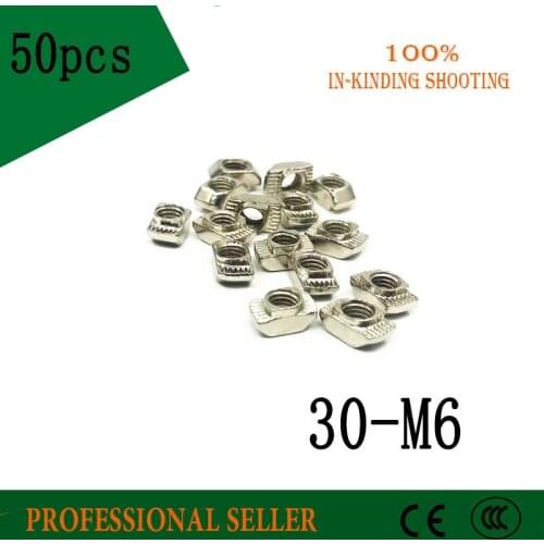 Free shipping 50pcs 30-m6 Carbon Steel Drop In T-Nut M6 Thread for 3030 Series European Aluminum Slot