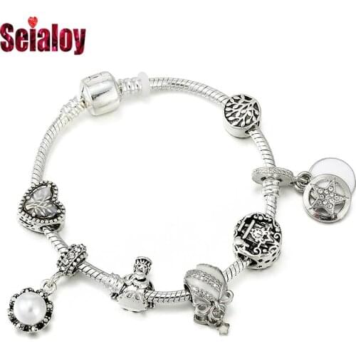 Seialoy Fashion Silver Color Bracelets For Women Men Angel Heart Tree Of Life Beads Star Charm Bracelet Boy Girl Kids Gifts