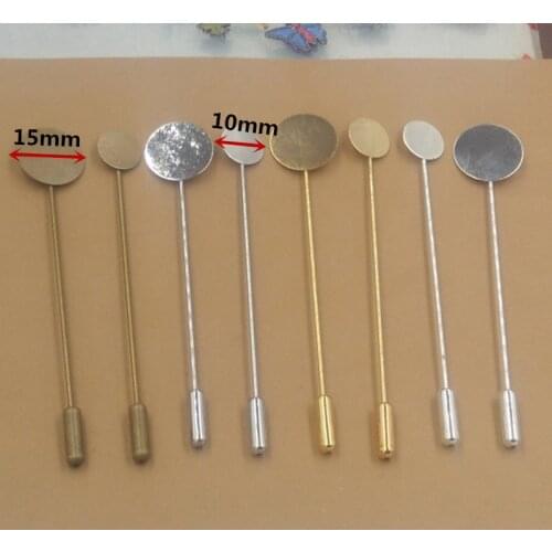 10pcs Gold/Rhodium/Silver/Bronze Safety Pins Brooch Base 10mm/15mm Flat Pad for Men Lapel Pin Brooch Flower DIY Jewelry Findings
