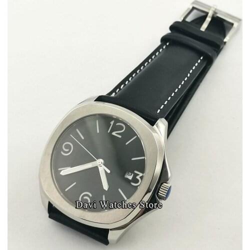 Bliger Sterile 40mm Top luxury Mens Watches Silver Case Sapphire Glass Black Sandwich Dial Date Luminous Male Automatic Watch