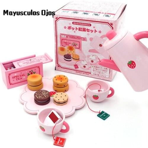 New Wooden Afternoon Tea Black Tea Set Childrens Play House Simulation Kitchen Educational Toys