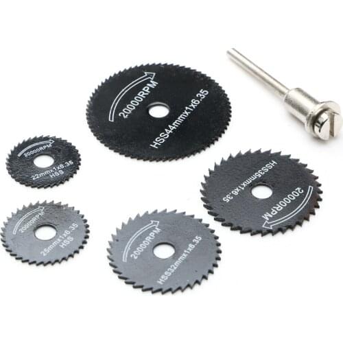 Metal HSS 6pcs Rotary Circular Saw Blade Cutting Discs Cut-Off Wheel Tool For PVC pipe Acrylic Plate 22/25/32/35/44mm Wood Tool