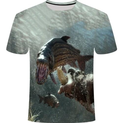 Ocean fish pattern mens and womens t-shirts Harajuku solid color 3D printing t-shirts fishing fun mens t-shirts men clothing