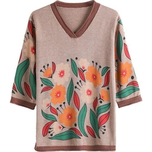 Printed T-shirt Womens 2021 Spring/Summer Fashion New Style Sleeve Loose Slim Casual Knitwear
