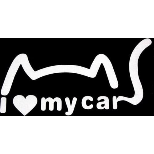 I LOVE MY CAR Personality Cat Decal Stickers Rear Car Stickers Black White window bumper sticker 13.4*6.8CM