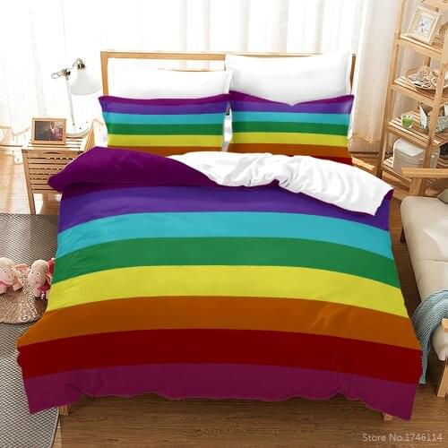3D Rainbow Colorful Stripes Printed Bedding Set Queen King Size Duvet Cover Set Comforter Cover with Pillowcase Set Home Textile
