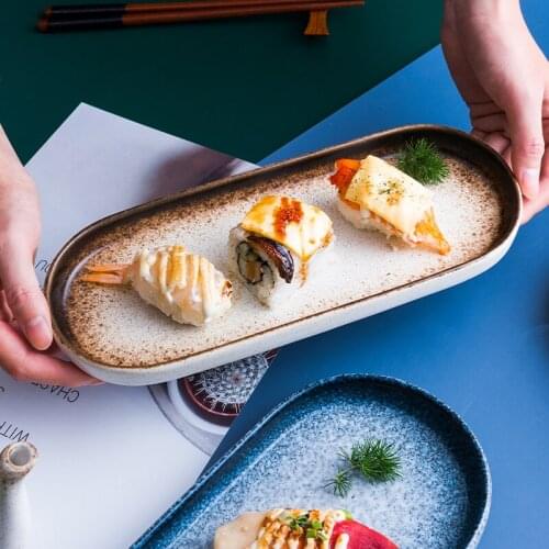 Japanese style creative oval sushi plate fresh pastoral household rectangle fish tray high quality ceramic fashion tableware