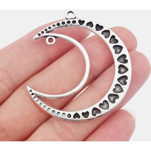 5PCS 51*46mm Hollow Moon pendant with Heart Vintage Silver Color Accessories DIY Findings Jewelry Making Craft