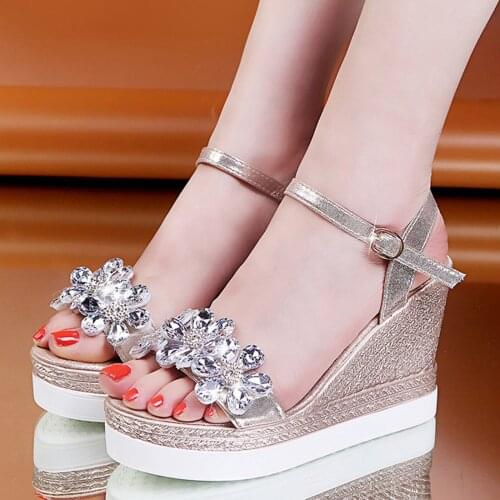 Summer Elegant Women Ladies Fashion Wedges Platforms Crystal High Heels Leisure Party Club Shoes Sandals Sandalias De Mujer#35
