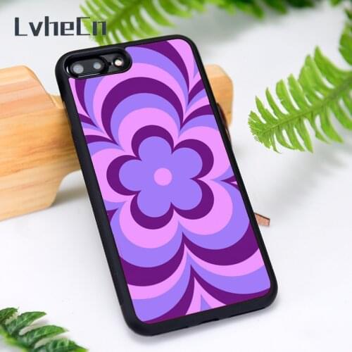 LvheCn Silicone Rubber Phone Case Cover for iPhone 6 6S 7 8 Plus X XS XR 11 12 Mini Pro Max PURPLE FLOWER TRANCE