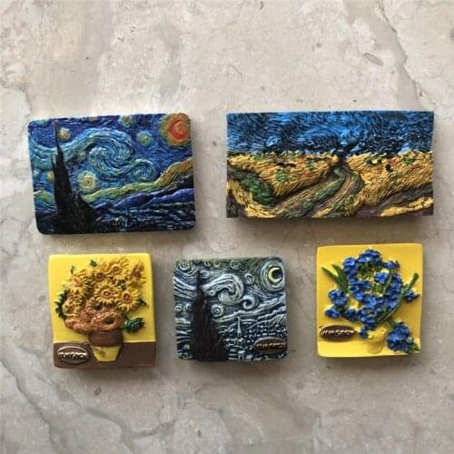 3D magnet square van gogh painting hand made souvenir art stereo gift kitchen home decoration magnetic sticker