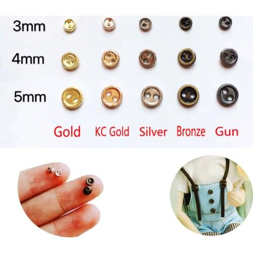 50pcs 3mm 4mm 5mm Mini buttons metal mixed color round bread buttons doll buttons for 1/12 1/6 diy sewing blyth doll clothing
