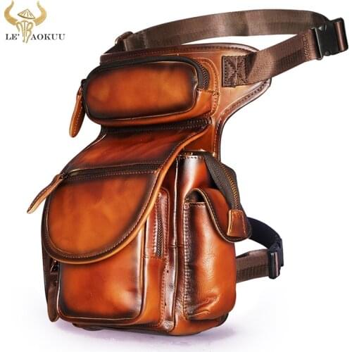 Original Leather Men Design Multi-function Travel Messenger Sling Bag Fashion Fanny Waist Belt Pack Drop Leg Bag Pouch 3109