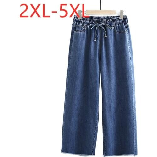 New 2020 ladies autumn winter plus size jeans for women large loose cotton blue pocket belt wide leg denim pants 3XL 4XL 5XL