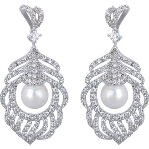 New Trendy Women Bridal Jewelry Silver Earrings Fashion Freshwater Pearl Earring With Pearl pendant GLE4464