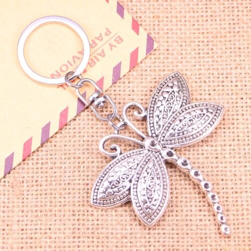 New Fashion Keychain 60x58mm dragonfly Pendants DIY Men Jewelry Car Key Chain Ring Holder Souvenir For Gift