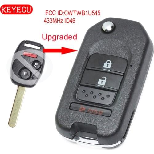 Keyecu Upgraded Flip Remote Car Key Fob 433MHz ID46 Chip 2+1 Button for Honda Pilot 2005-2008 FCC ID: CWTWB1U545