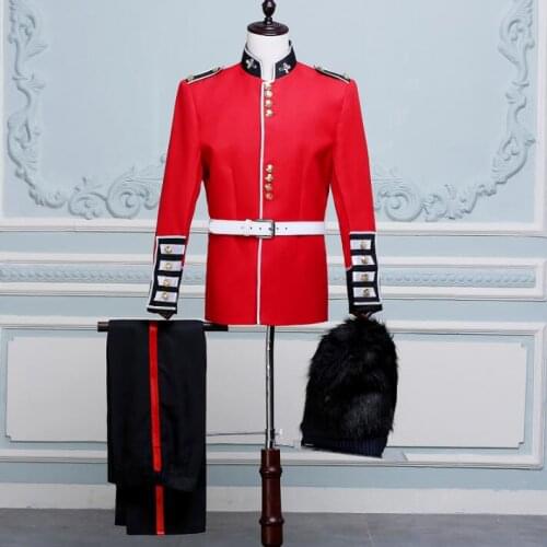 Singer star style dance stage clothing for men suit set with pants 2020 mens royal Guard suits costume groom formal dress red