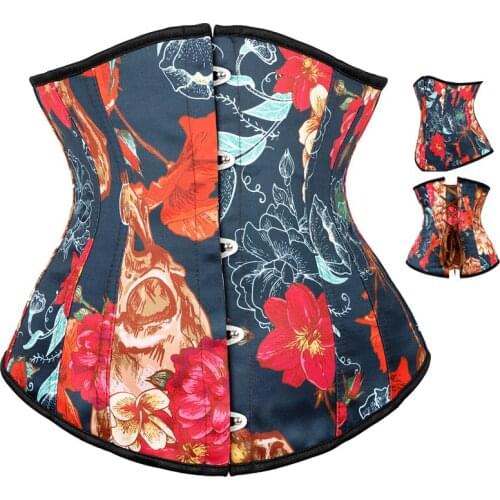 Wholesal Women Corset Floral Dress Underbust Printing Bustiers Slimming Belt Body Shaper Up boned Overbust Waist Women Costumes
