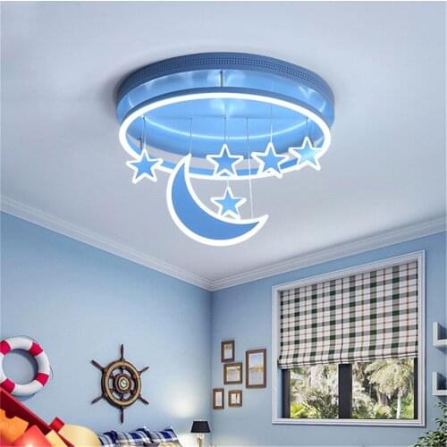 Childrens room ceiling lamp princess girl creative star moon blue pink boy girl kid bedroom lighting fixture nursery luminaire