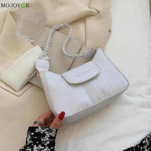 Casual Pure Color Chain Handbag Purse Fashion Women PU Leather Small Shoulder Underarm Bag Alligator Pattern Handbag