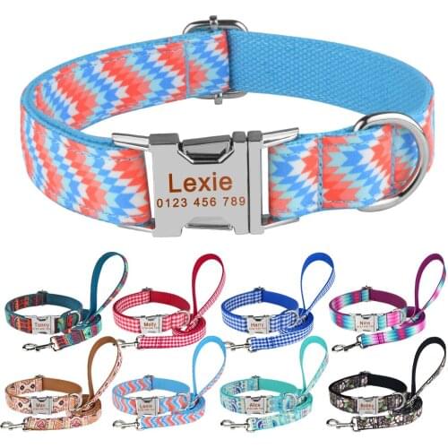 Adjustable Nylon Products Dog Collars Puppy Medium Large Unisex Dogs Collar Custom Engraved Name ID Tag Personalized Dog Collar