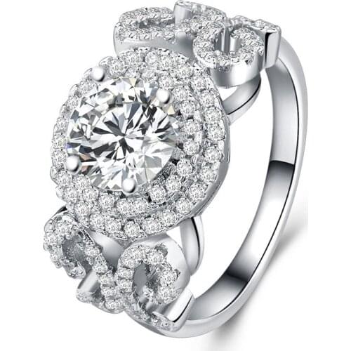 Luxury Butterfly Shape Wedding Ring for Women Round Zircon Micro-inlaid Simulation Drill Ring Jewelry Couple Engagement Ring