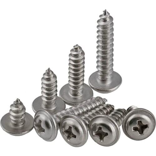 20Pcs Cross Round Head 304 stainless steel self-tapping with Padded Screws With Collar Pad Washer Silver Fastener Screw