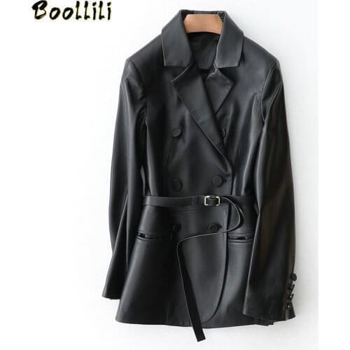 Boollili Womens Fur Coat Real Genuine Leather Jacket Woman Clothes 2020 Spring Autumn Korean Elegant Sheepskin Coat Red Tops