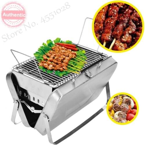 Stainless Steel BBQ Grill Folding Black Portable Briefcase Barbecue Collapsible Accessories For Home Park Use Mini Pocket BBQ
