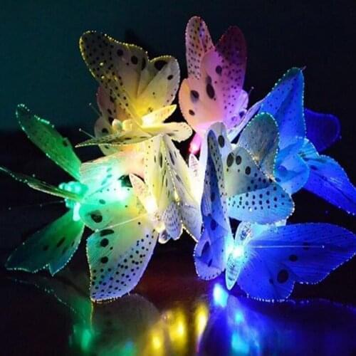 Solar Lamp Outdoor String Light 12LED Butterfly Light Fiber Optic Fairy Lamp Waterproof Holiday Festival Decoration
