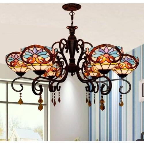 Tiffany Baroque Stained Glass Suspended Luminaire E27 110-240v Chain Pendant Lights For Home Parlor Dining Room deco maison