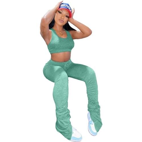 New Stacked Leggings women two piece set legging and vest 2020 summer sweatpants tracksuit stacked pants leggings