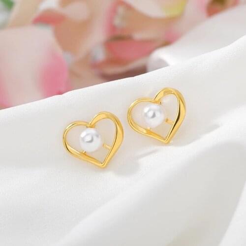 Hollow Pearl Paved Heart Earrings For Women Romantic Gold Cute Exquisite Wedding Jewelry Gift New 2021 Trend