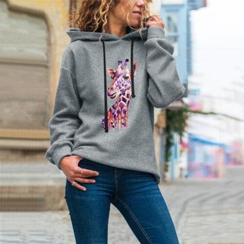 Womens Casual Full Sleeve Top Giraffe Prints Sweatshirt Tops Hoodies Pullover Loose High Quality Daily Sweatshirt Блузка Женская