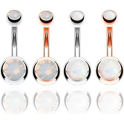 1PC High Quality Opal Fashion Navel Rings Bar Banana Sexy Navel Belly Piercing Jewelry women Surgical Steel Belly Button Rings