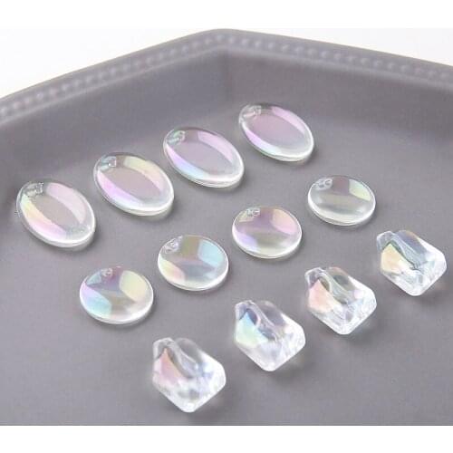 10pcs Acrylic Colorful Transparent Oval Irregular Perforated Section Beads DIY Handmade Ornament Earrings Ear Stud Material