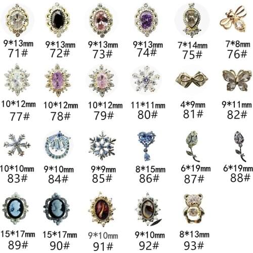 10pcs/Pack Korea Luxury Glitter Zircon Rhinestone Oval Snowflower Bear Rose Metal Nail Art Parts DIY Accessories Charms Decals