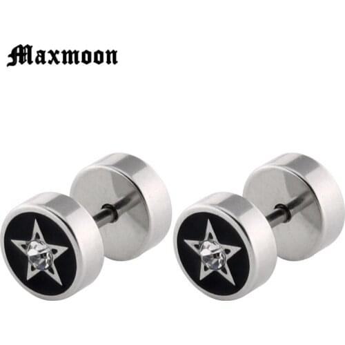 Maxmoon 2pcs Drip Oil Round Barbell Body Piercing Jewelry Fake Ear Plug Tunnels Stainless Steel Earring Studs Girl Boy Earrings