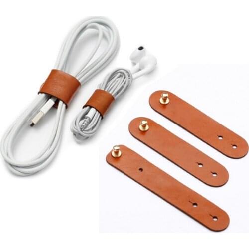 KEITHNICO 3Pcs Leather Cable Ties Earphone Line Wire management Winder Portable Compact Cable Organizer Tools