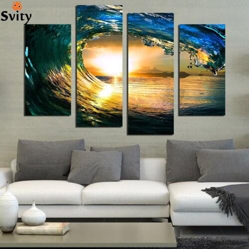 Unframed 4 Pieces Sun Ocean Seascape Modern Home Wall Decor Canvas Picture Art HD Print Painting On Canvas For Home Decor F1890
