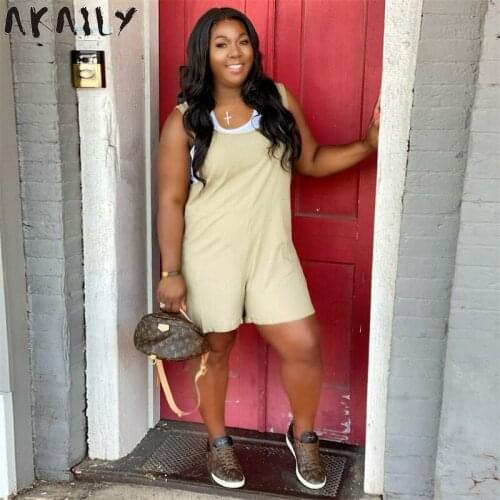 Akaily Yellow Loose Sleeveless Rompers Womens Jumpsuit Plus Size Short Overalls Jumpsuit Female 2021 Summer One Piece Outfit