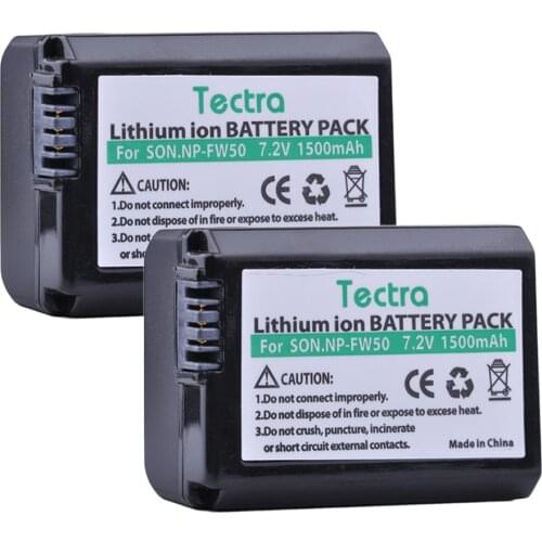 Tectra 1500mAh 2PCS NP-FW50 NPFW50 Battery for Sony NEX-3N NEX-5 NEX-5N NEX-5R DSC-RX10 Alpha a5000 a6500 NP FW50 Battery