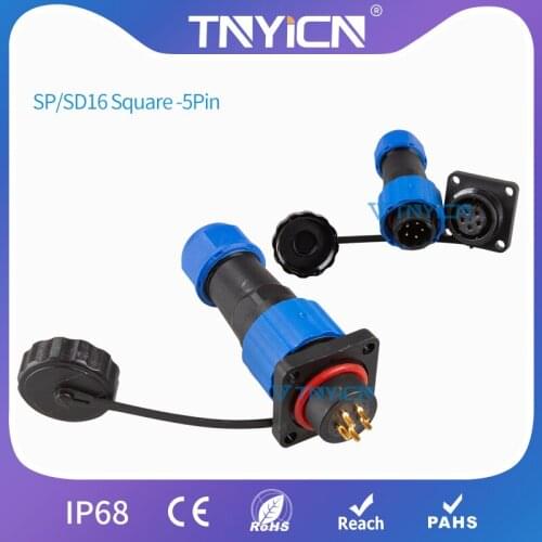 IP68 Waterproof Connector SP/SD16 Square-5Pin Panel Mount Wire Cable Connectors Aviation Plug&Socket Led Connector Jack&Female