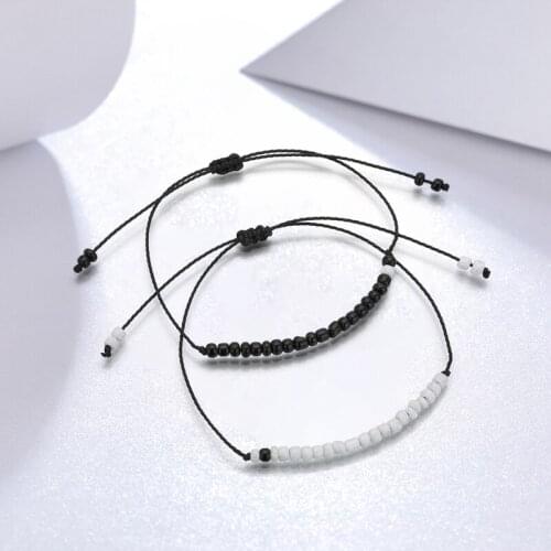 European and American creative black and white rice beads hand-woven pull bracelet